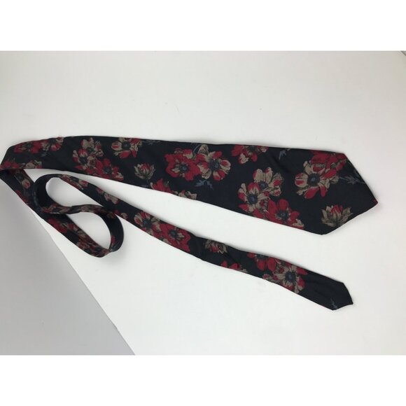 Oscar De La Renta Couture Silk Tie Castner Knott Burgendy with Navy Floral - Picture 4 of 5